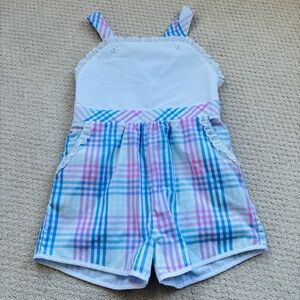 Beaufort Bonnet Company Girls White Top Ruthie Romper spring party plaid